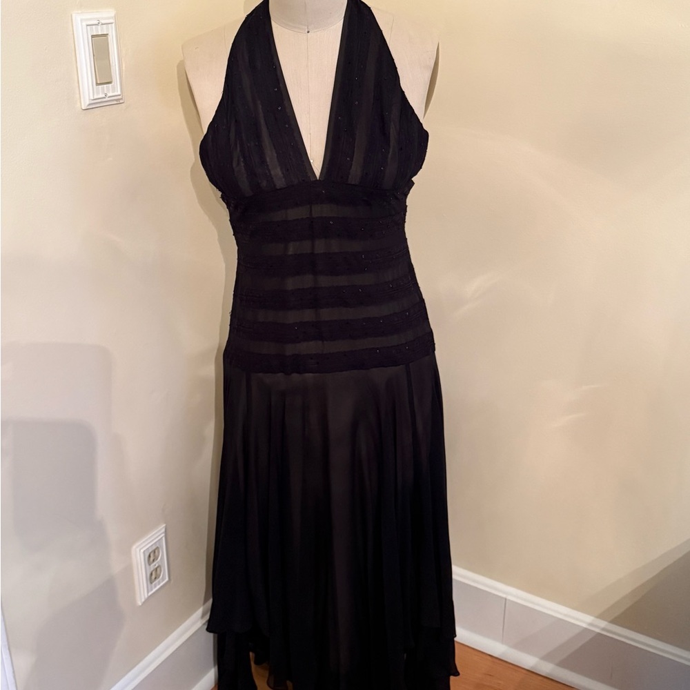 BCBGMaxAzria Plunging V-Neck Halter Dress